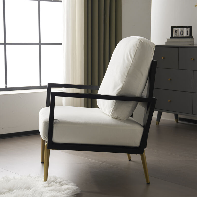 Modern Upholstered Armchair with Metal Legs and Sturdy Rubberwood Frame