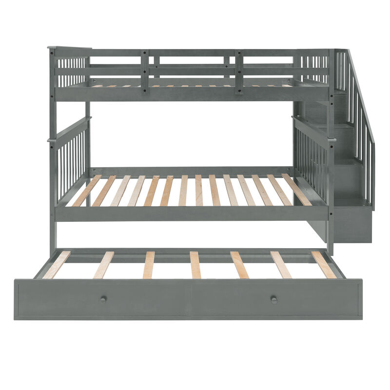 Merax Storage Bunk Bed Trundle Bed with Guard Rail