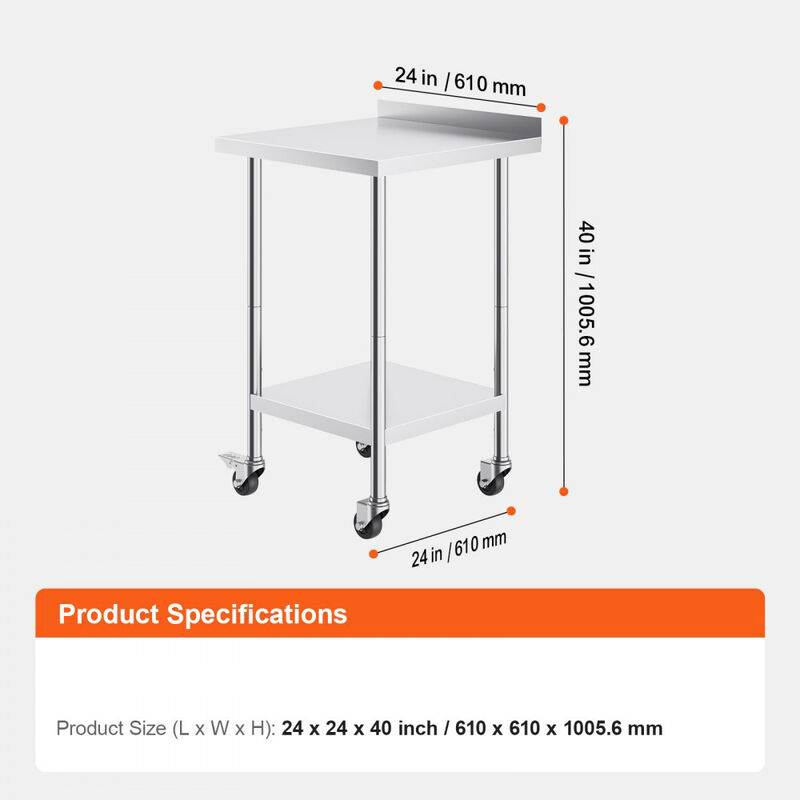Commercial Stainless Steel Food Prep Table with Rolling Casters, Adjustable Height Utility Workbench-Silver image number 2