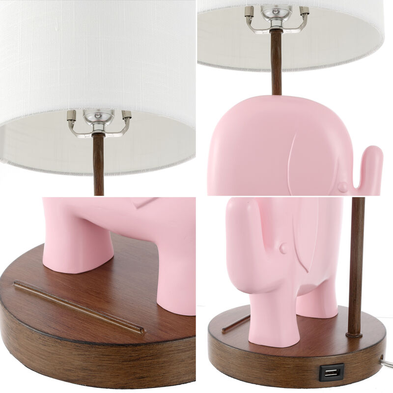 Ellie 20.25" Bohemian Designer Iron/Resin Elephant LED Kids' Table Lamp with Phone Stand and USB Charging Port