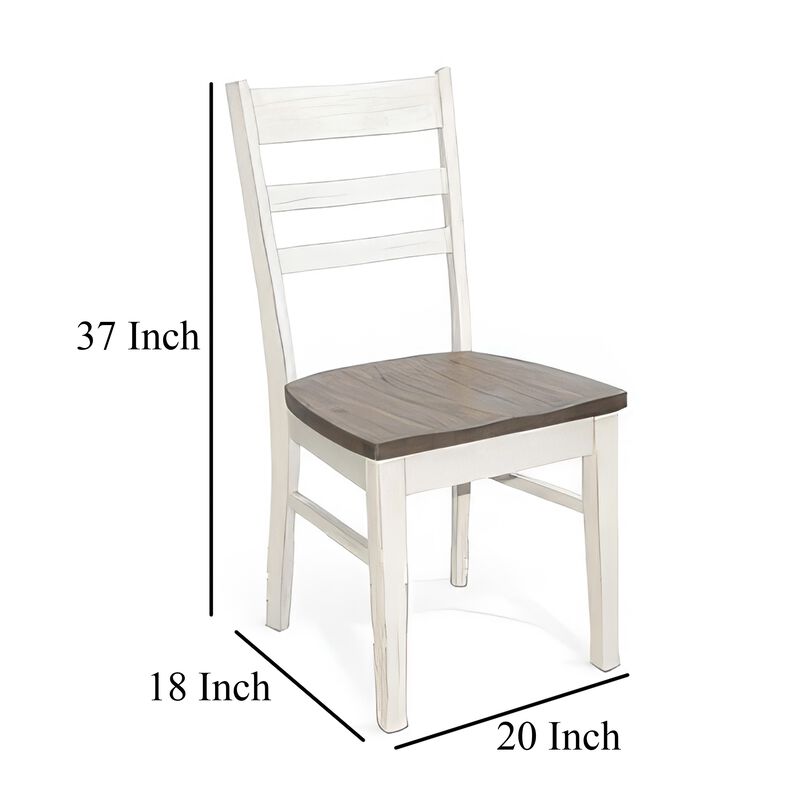 Dean Dining Chair Set of 2, Ladderback Design, White Mahogany Wood - Benzara