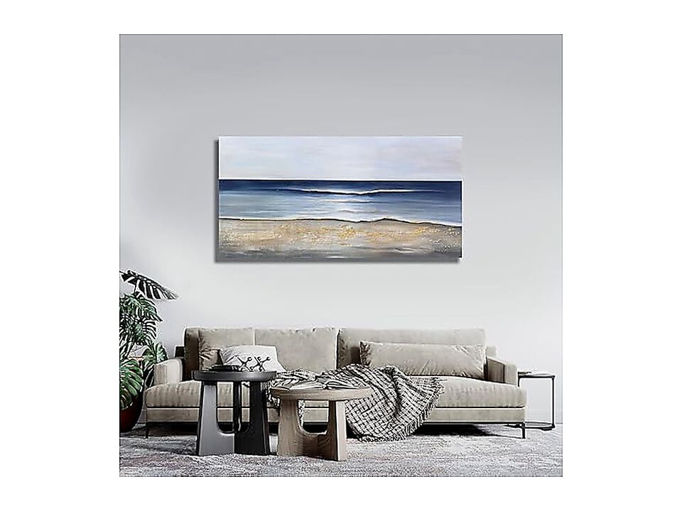 Ocean Canvas Wall Art Blue Gold Decor Modern Aesthetic Large Living Room Bedroom