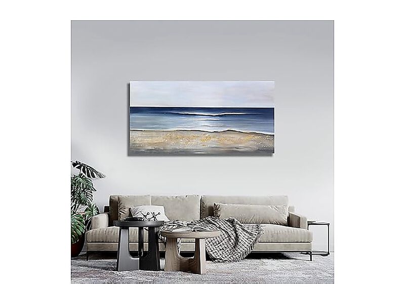 Ocean Canvas Wall Art Blue Gold Decor Modern Aesthetic Large Living Room Bedroom image number 1