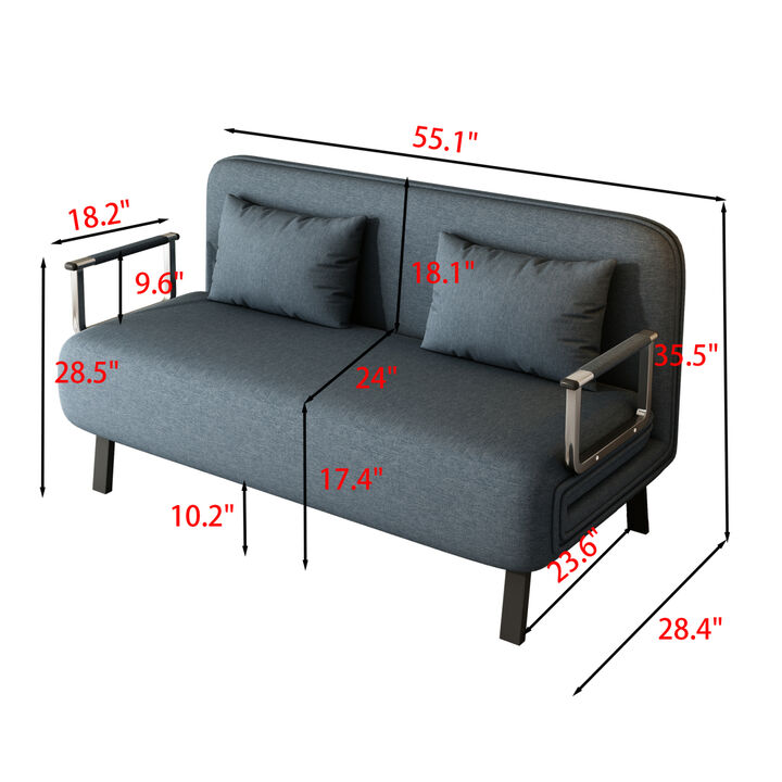 55" Sofa & Pillow, Leisure Chaise Lounge Couch with Sturdy Steel Frame for Home & Office, Comfortable Sleeper Chair