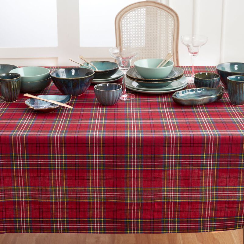 Solino Home 100% Pure Linen Tablecloth - Classic Tartan Plaid