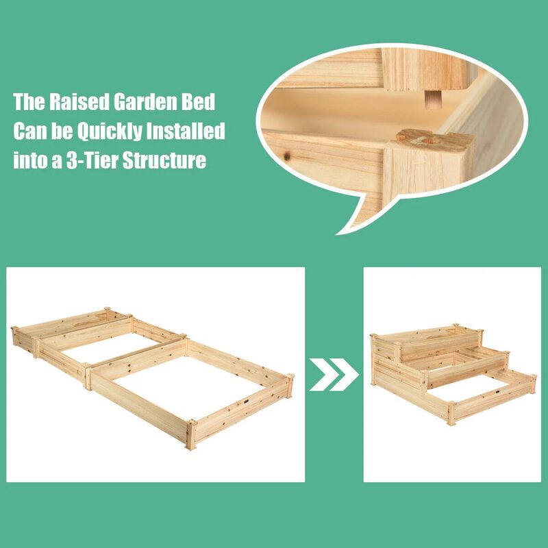 3 Tier Elevated Wooden Garden Bed for Vegetables, Herbs and Flowers image number 4