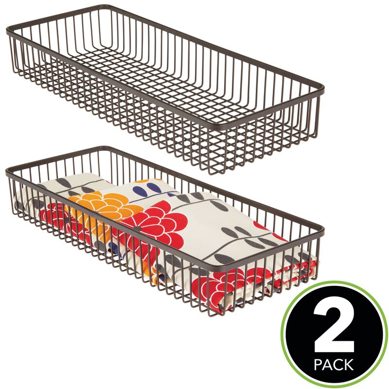mDesign Metal Farmhouse Kitchen Cabinet Drawer Organizer Basket, 4 Pack