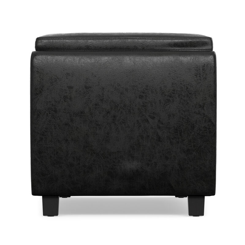 Avalon 42 inch Wide Contemporary Rectangle Storage Ottoman in Distressed Black Vegan Faux Leather, Assembled image number 4