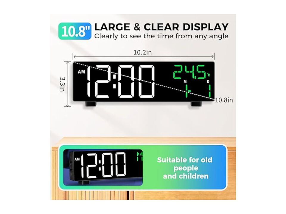 Digital Display Date Temperature Week Wall Clock Living Room Decor