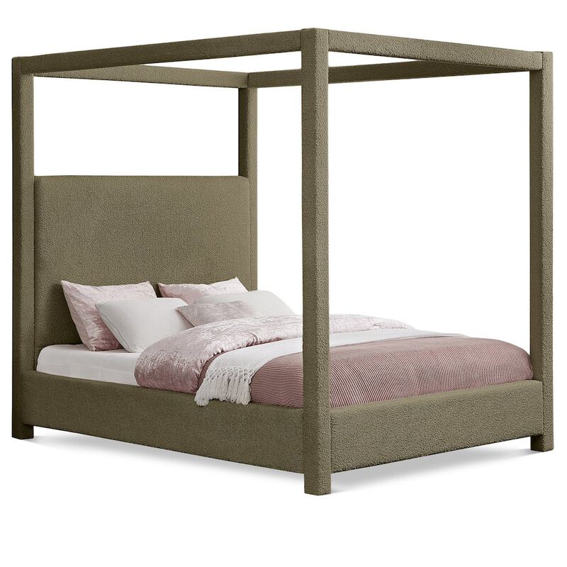 Meridian Furniture Eden Olive Boucle Fabric Queen Bed