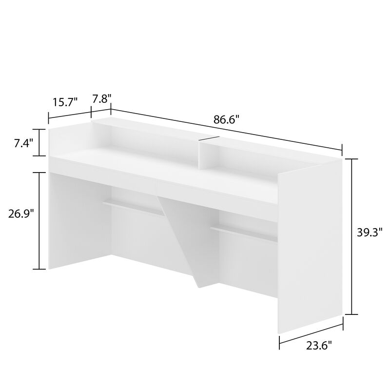 86.6 in. W White Wood Computer Desk, Reception Desk White Writing Desk, Eco-Friendly Paint Finish