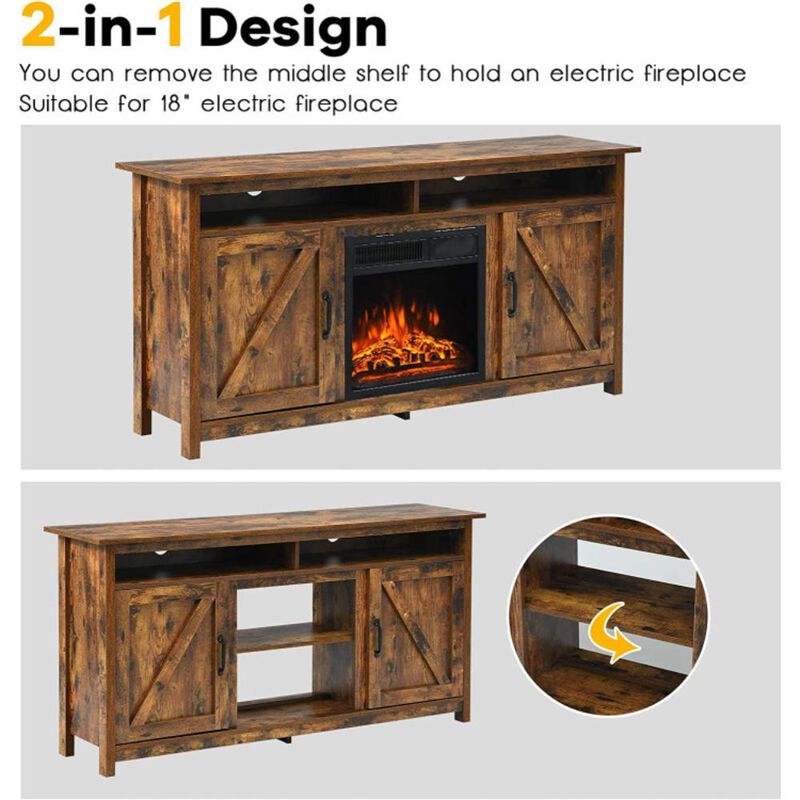 Hivvago Industrial Fireplace TV Stand with Shelve and Cabinet for TVs Up to 65 Inches