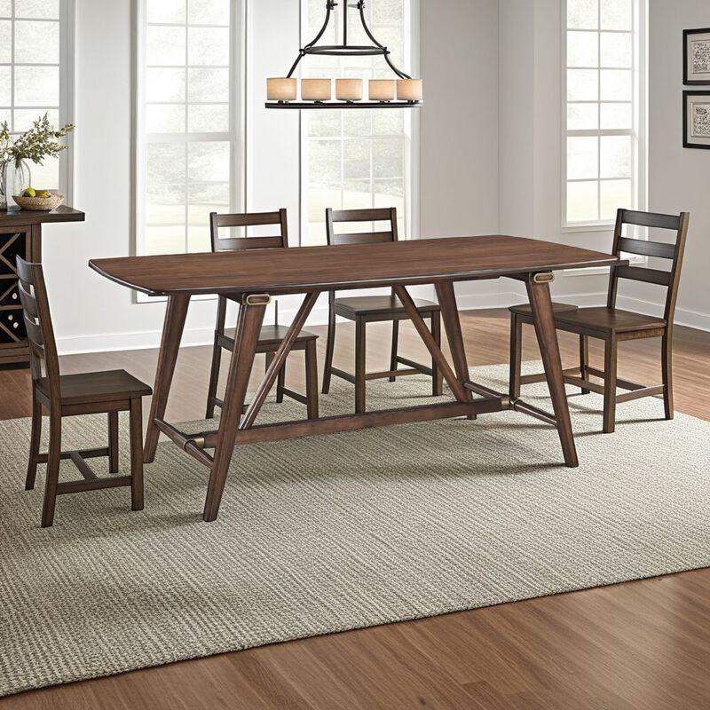 Manny Dining Table with Picnic Style Trestle Base, Walnut Wood 71 Inch