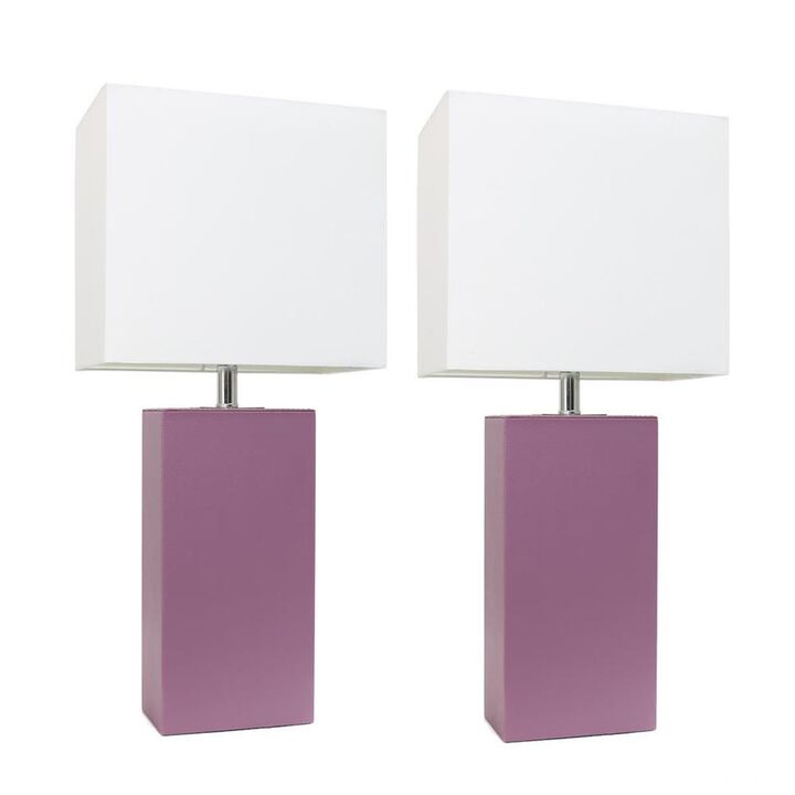 Elegant Designs 2 Pack Modern Leather Table Lamps with White Fabric Shades,