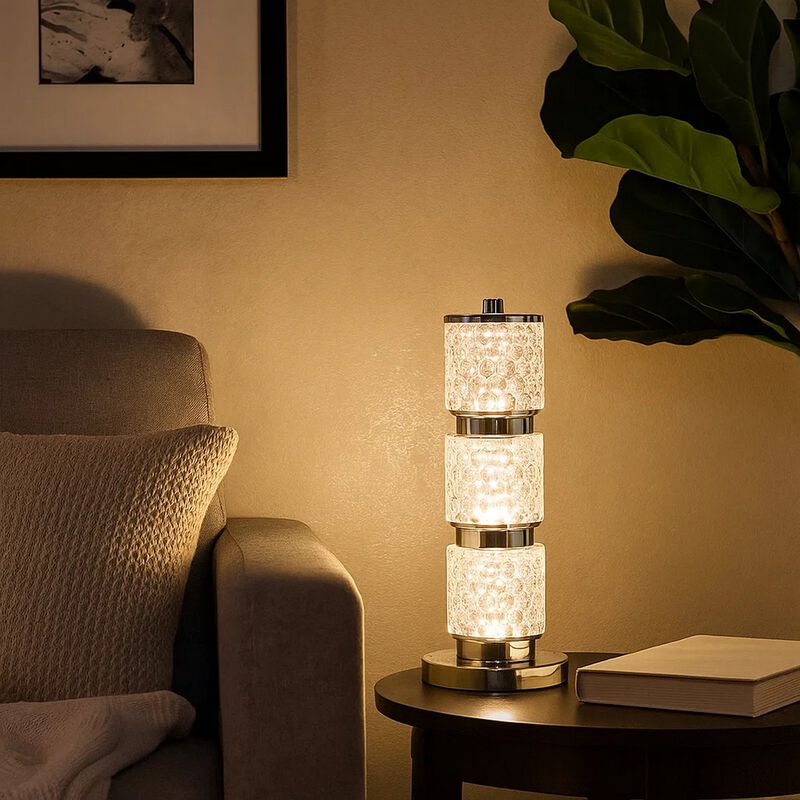 Siri 19 Inch Table Lamp with LED Glass Shade, Metal Base, Nickel Finish image number 1