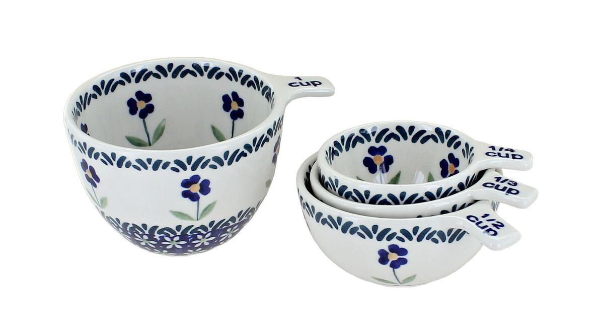 Blue Rose Polish Pottery Blue Daisy Measuring Cup Set
