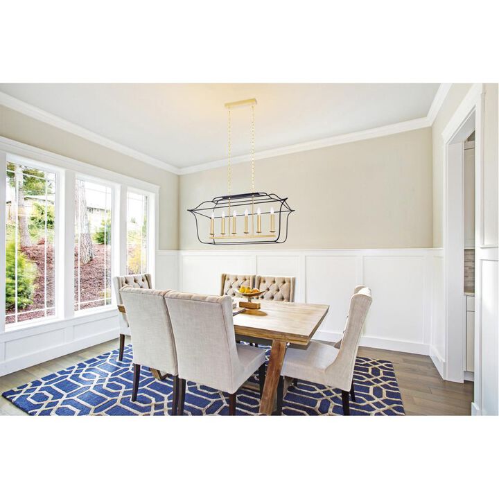 Tudor 6 Light Island/Pool Table Chandelier With Satin Gold & Black Finish