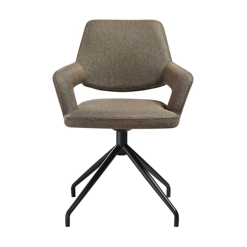 Samy 23 Inch Swivel Dining Chair Set of 2, Curved Back, Brown, Black Legs - Benzara