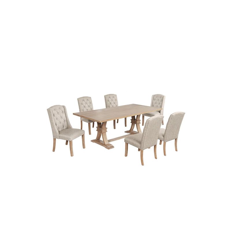 Best Quality Furniture 7 Piece Traditional Dining Table With Beige Side Chairs