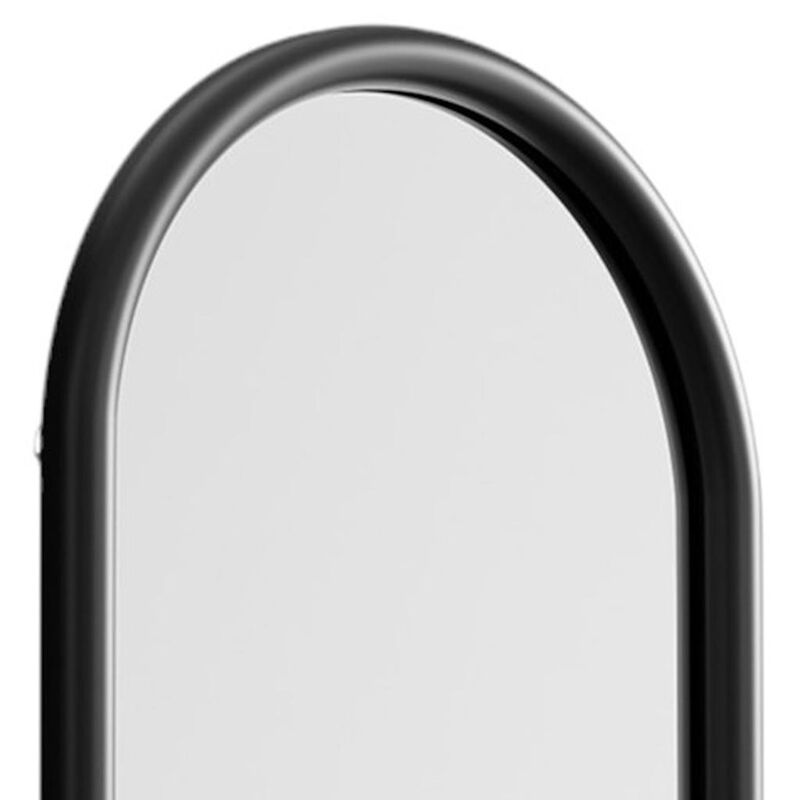 HomeRoots 64" Black Solid Wood Arch Leaning Ladder Framed Full Length Mirror image number 3