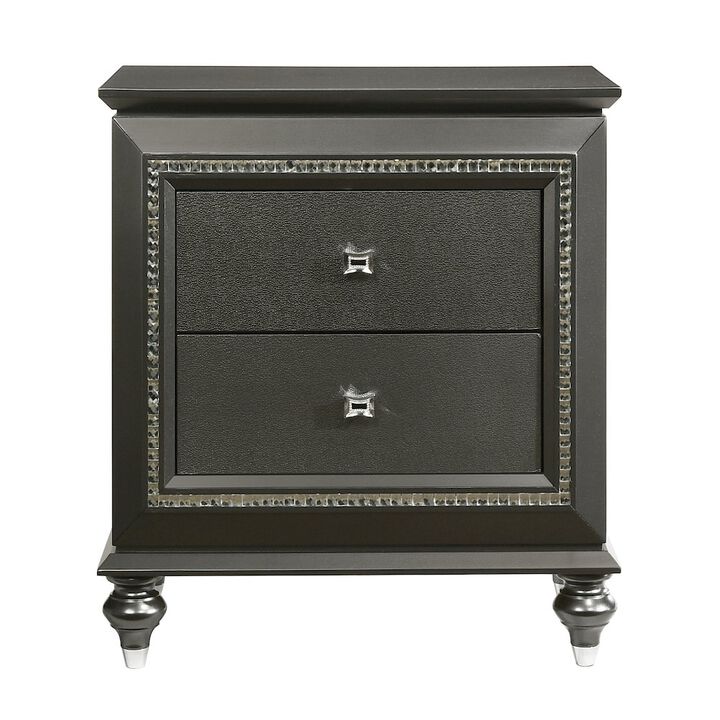 Plethoria Home Metallic Grey Nightstand with 2 Drawers
