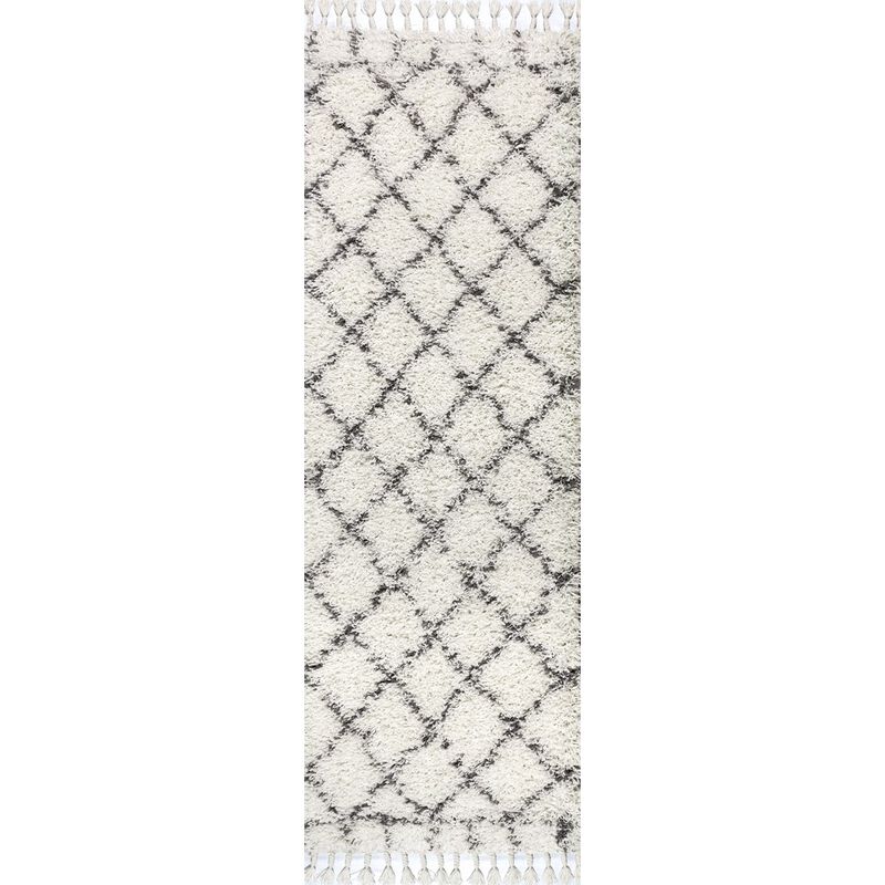 Mercer Shag Plush Tassel Moroccan Geometric Trellis Area Rug
