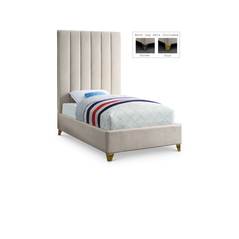 Meridian Furniture Via Cream Velvet Twin Bed