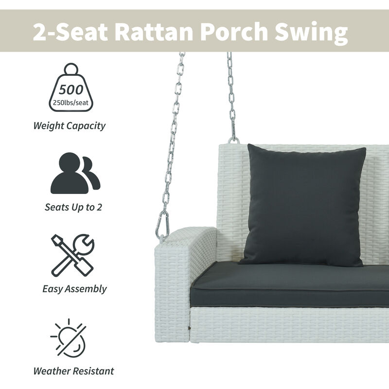 Merax 2-Person Wicker Hanging Porch Swing with Chains