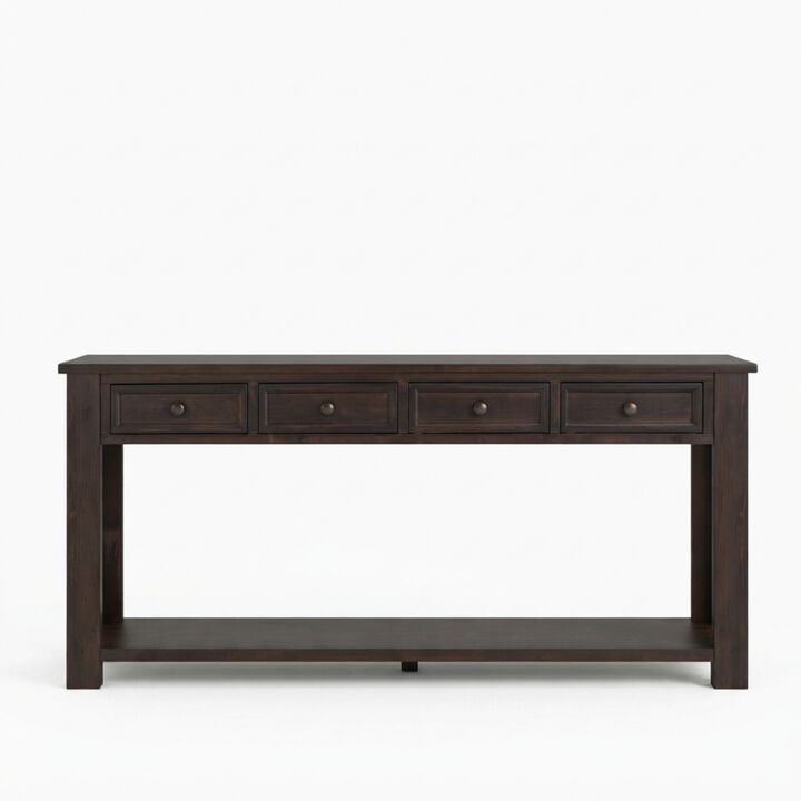 Whisen Rustic Rectangle Wood Console Table with 4-Storage Drawers and Bottom Shelf