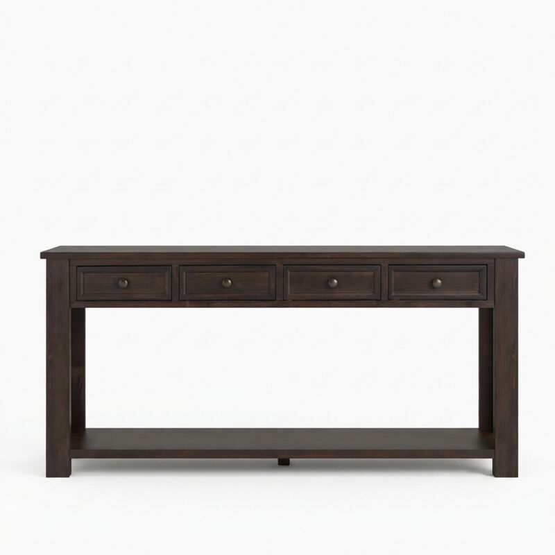 Whisen Rustic Rectangle Wood Console Table with 4-Storage Drawers and Bottom Shelf image number 0