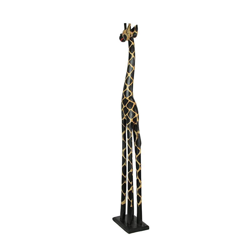 36 Inch Hand Carved Wooden Giraffe Sculpture Safari Home Decor Figurine Statue image number 3