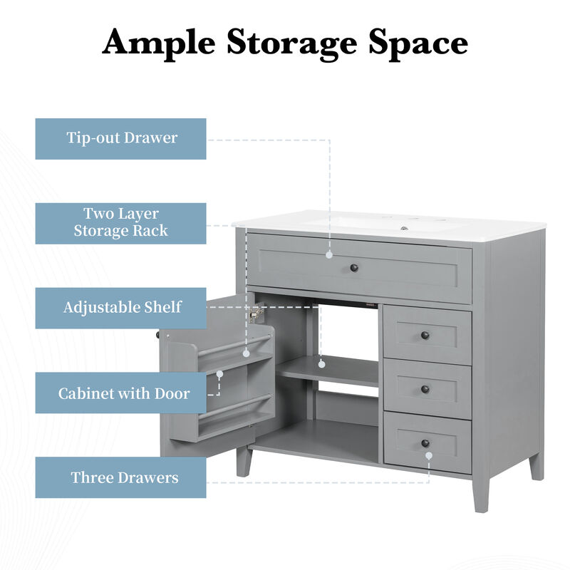 Merax Bathroom Storage Vanity with Left Adjustable Shelving Cabinet & 3 Right Smooth-Glide Drawers image number 5