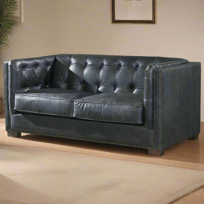 Crafters and Weavers Tuxedo Leather Love Seat - Slate