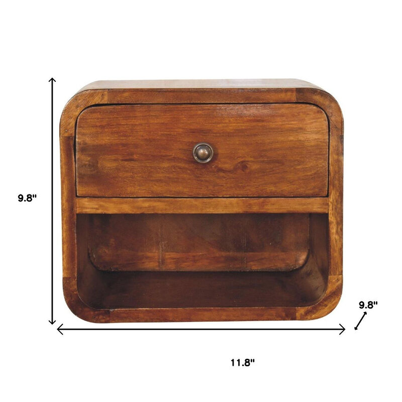 HomeRoots 12" Chestnut Solid Wood One Drawer Floating Nightstand image number 6