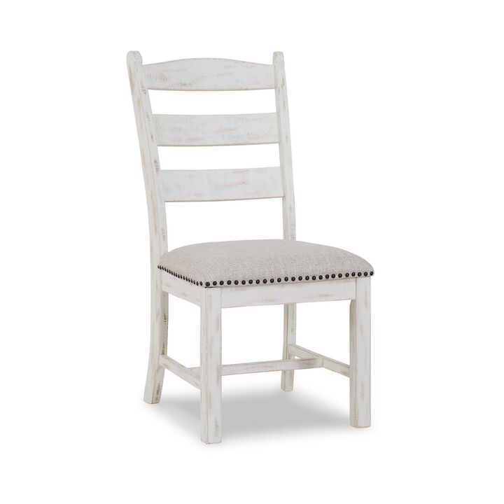 Zane 20 Inch Dining Chair, Set of 2, Beige Polyester Seat, Antique White - Benzara