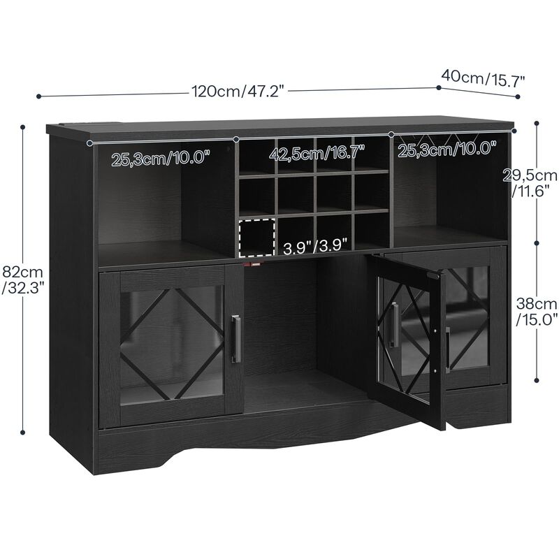 Home Bar Cabinet with LED Lighting, Wine Rack and Power Outlet-Black image number 2