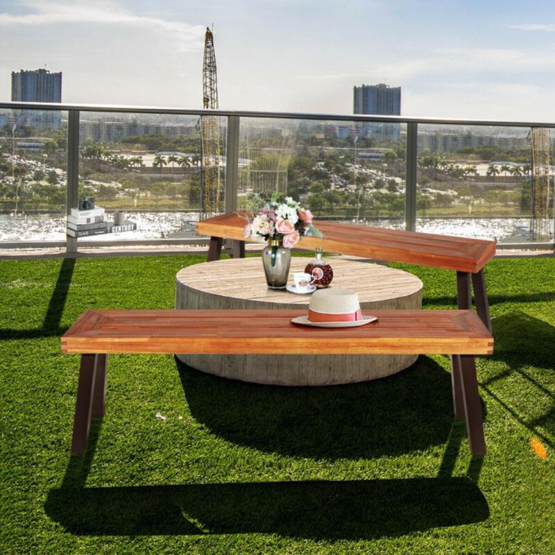 Hivvago Set of 2 Patio Acacia Wood Dining Benches