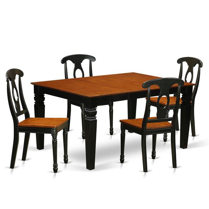 5 Pc Kitchen table set with a Kitchen Table and 4 Wood Dining Chairs in Black