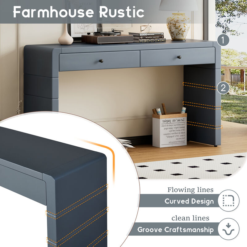 Curved Console Table with Storage, Wooden Entryway Table with 2 Drawers