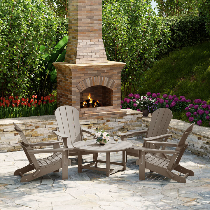 WestinTrends 5-Piece HDPE Folding Adirondack Chair Outdoor Patio Conversation Set