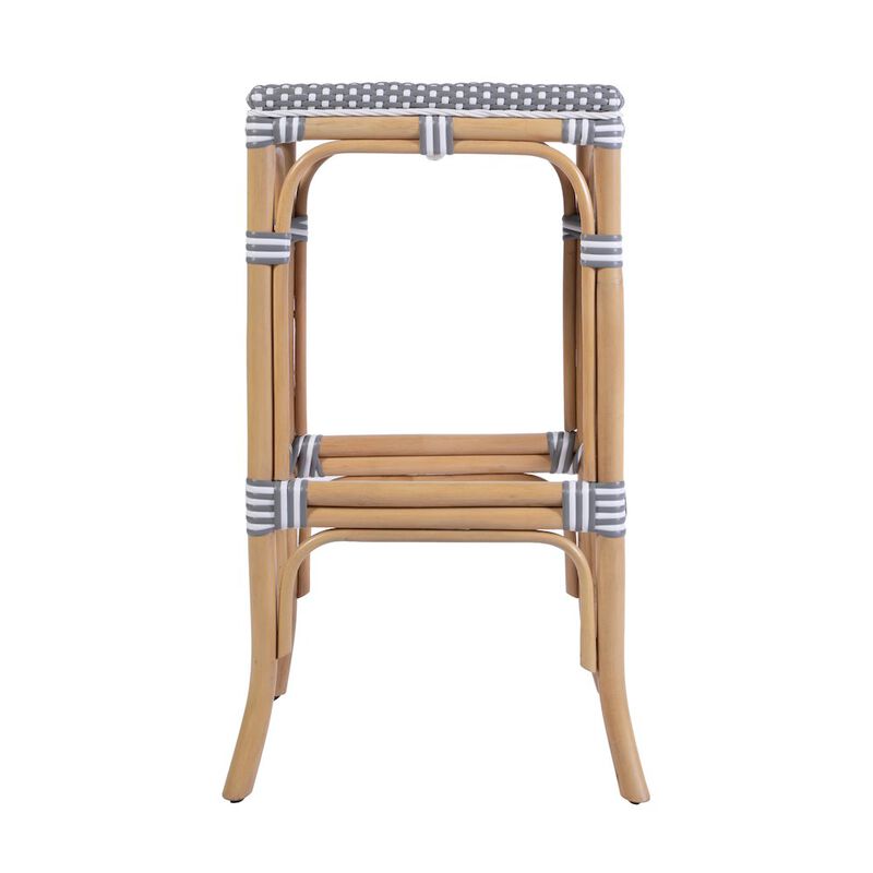 Butler Specialty Laguna 30.5 in. Seat Height Rectangular Rattan Backless Bar Stool White and Navy image number 4