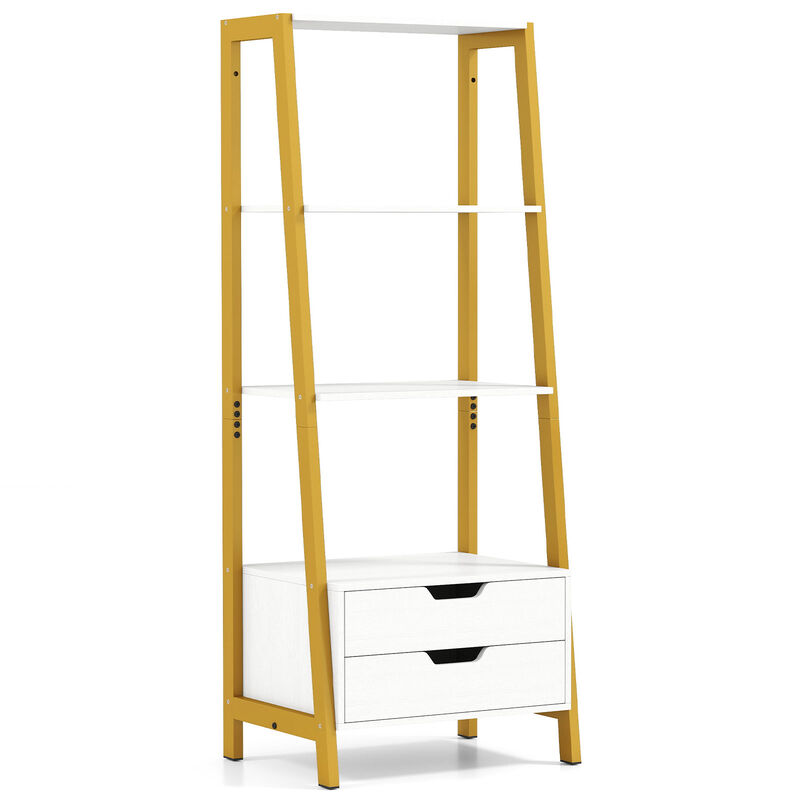 4-Tier Ladder Shelf with 2 Drawers, Freestanding Bookcase for Home or Office