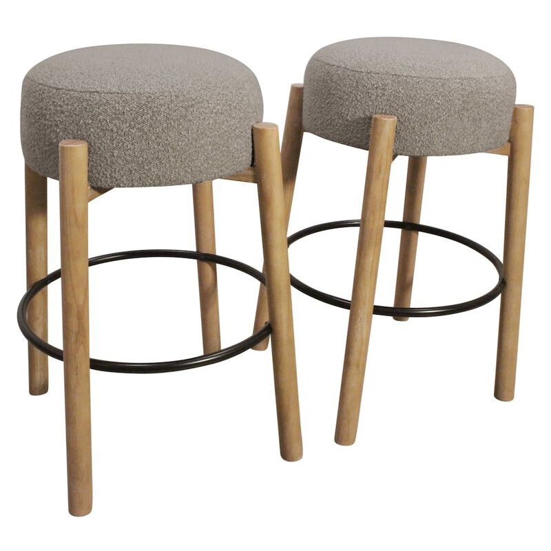 Natalia Barstool in Gray Boucle Fabric 2-Piece Set