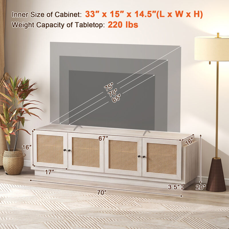 Wooden Farmhouse TV Stand with 2 Storage Cabinets for Living Room image number 2