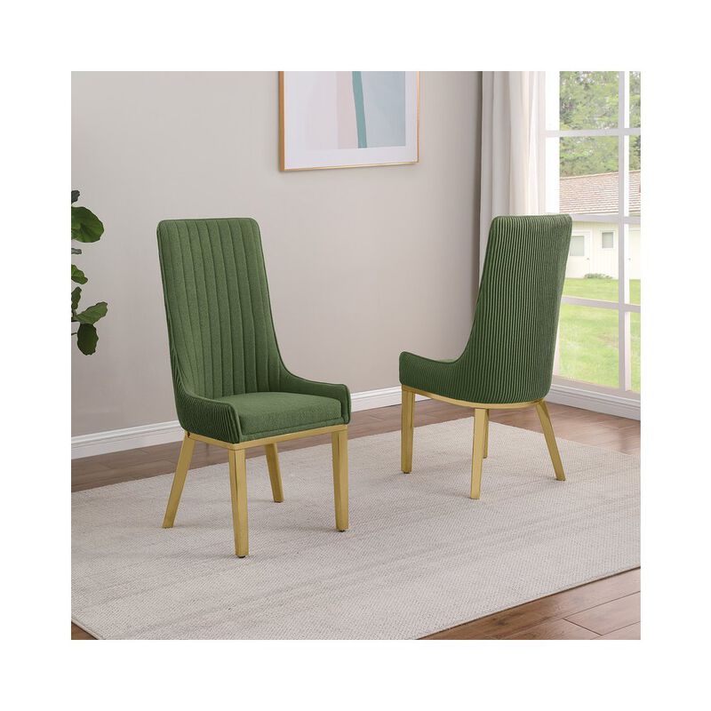 Best Quality Furniture Green, Teddy Fabric, Pleated Back Side Chair With Gold Base, Set Of Two