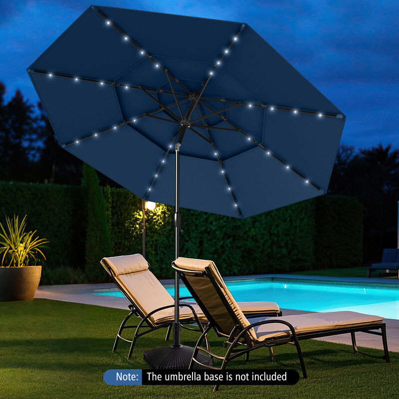 Solar Patio Umbrella with 32 LED Lights 3-Tier Vented Top