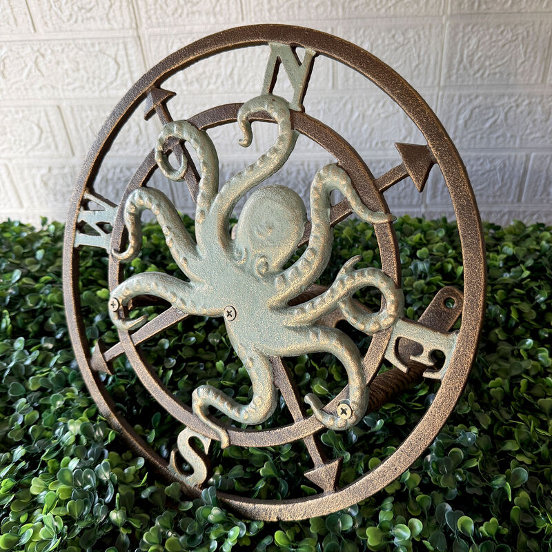 Cast Iron Octopus Compass Rose Garden Hose Holder 11.75 inch Coastal Decor image number 5