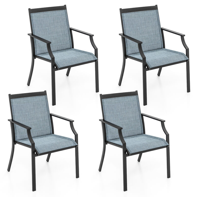 4 Piece Patio Dining Chairs Large Outdoor Chairs with Breathable Seat and Metal Frame
