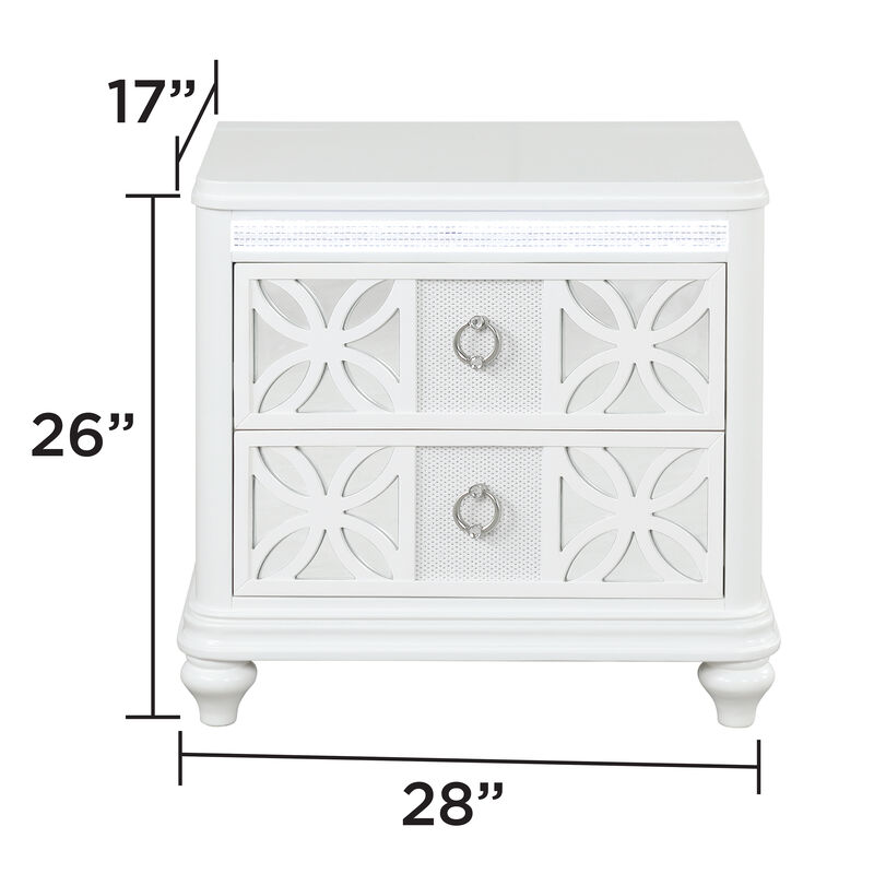 Abigale Nightstand with 2 Drawers, Patterned Fronts and Integrated LED Lighting image number 1