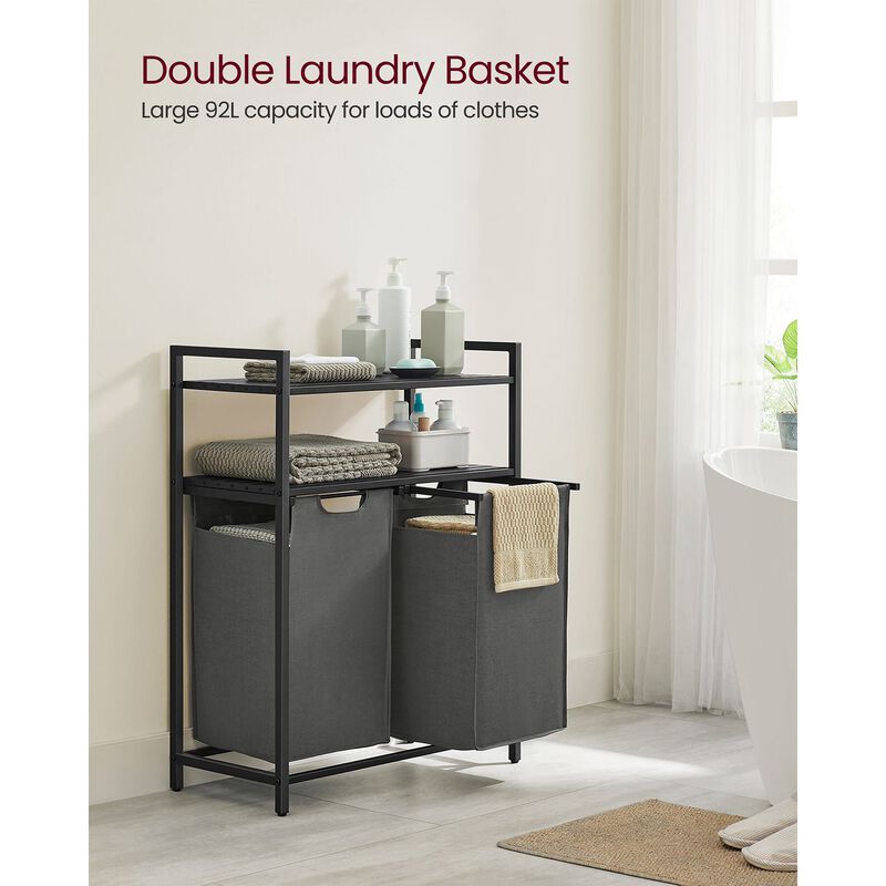 Laundry Hamper with 2 Removable Pull Out Bags Clothes Organizer image number 7